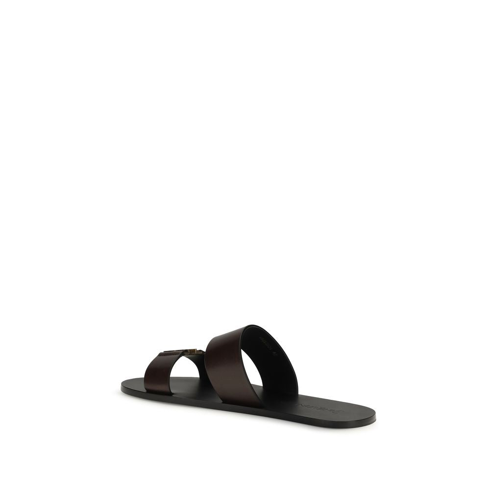 Saint Laurent Brown Calf Leather Flat Sandals - SS26 (Ref. SA863524DWETT2023) - Back view
