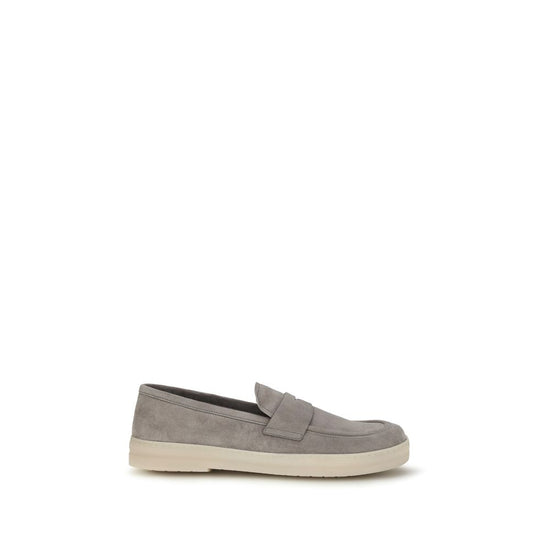 Prada Gray Calf Leather Slip On Loafers - Front view