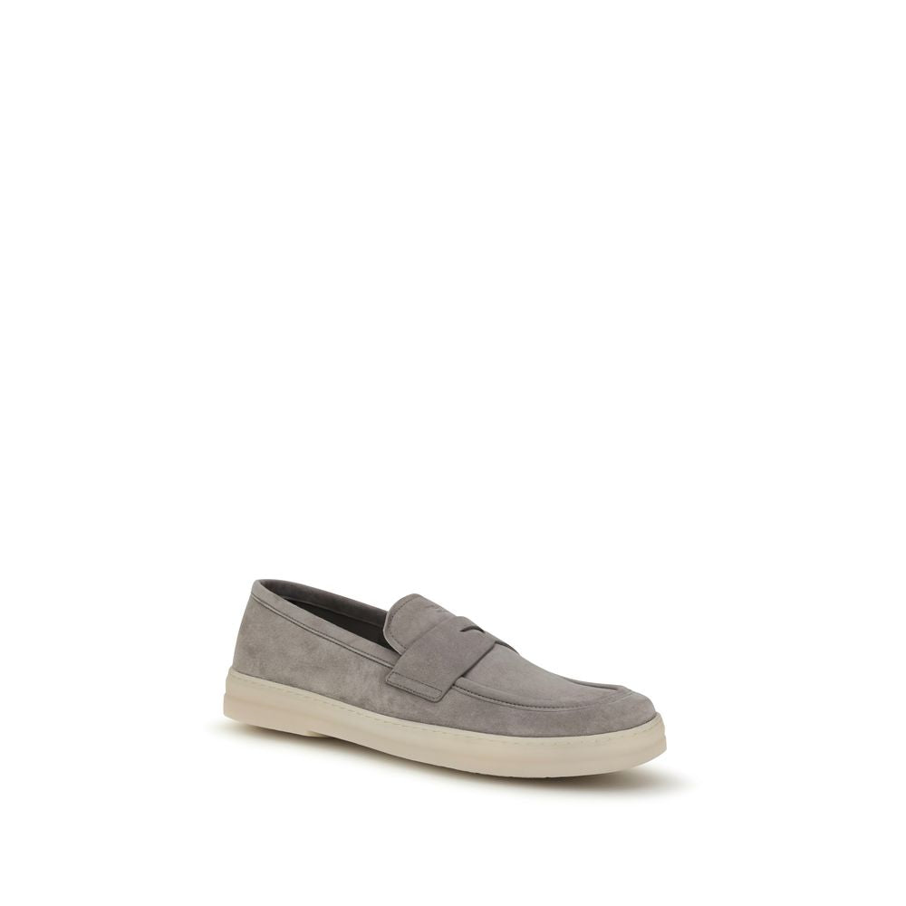 Prada Gray Calf Leather Slip On Loafers - Side view