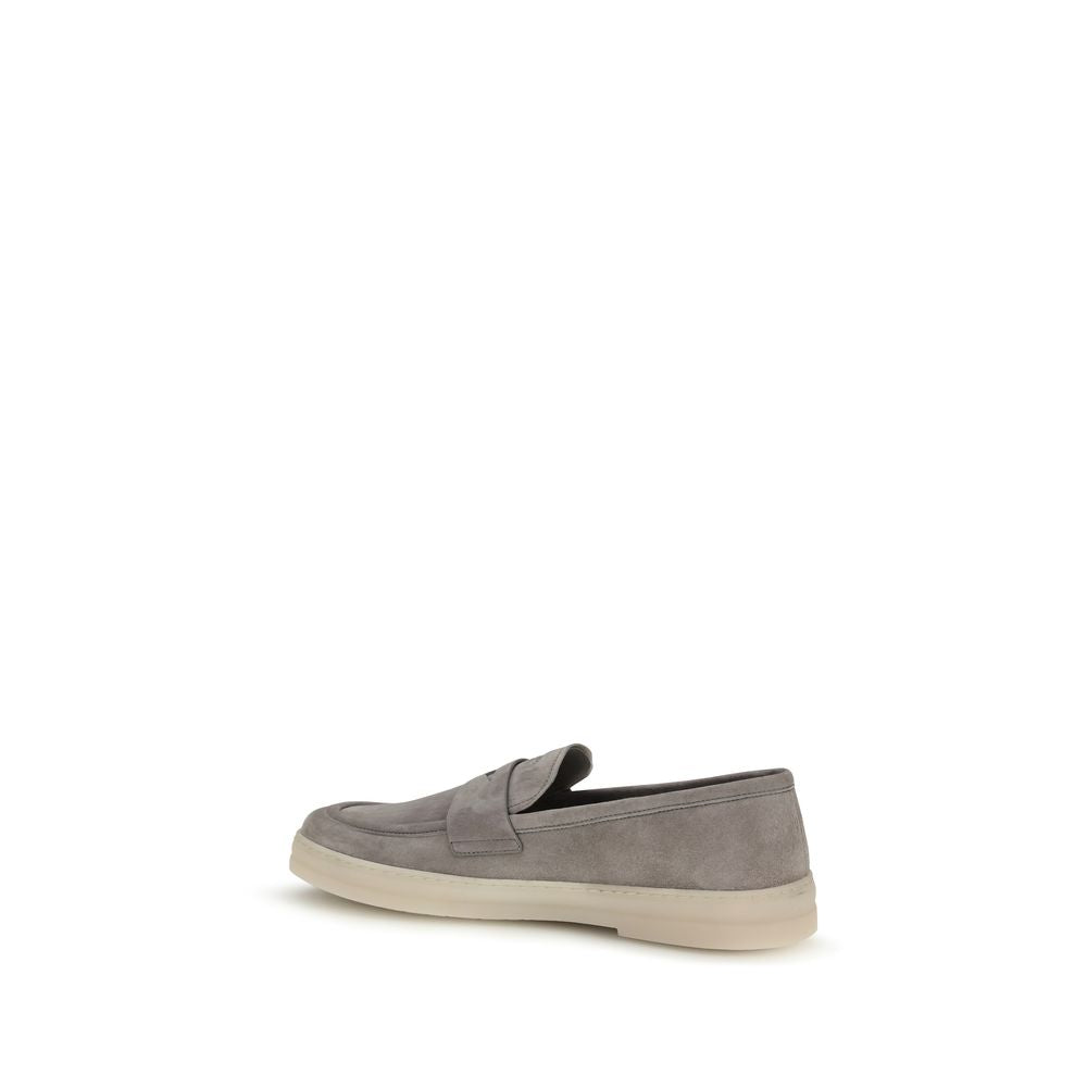 Prada Gray Calf Leather Slip On Loafers - Back view