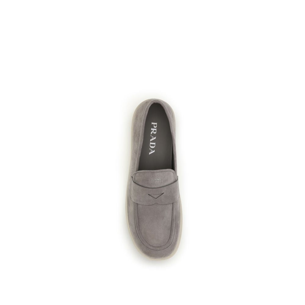 Prada Gray Calf Leather Slip On Loafers - Detail view