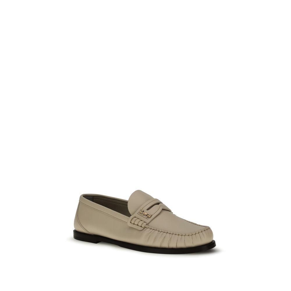 Saint Laurent Beige Calf Leather Slip On Loafers - Side view
