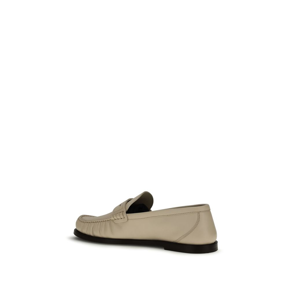Saint Laurent Beige Calf Leather Slip On Loafers - Back view