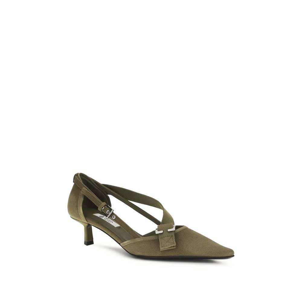 Prada Bicolor Cotton Mid Heel Pumps - Side view