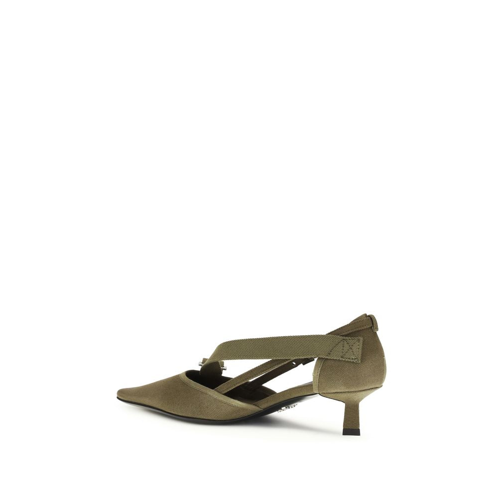 Prada Bicolor Cotton Mid Heel Pumps - Back view