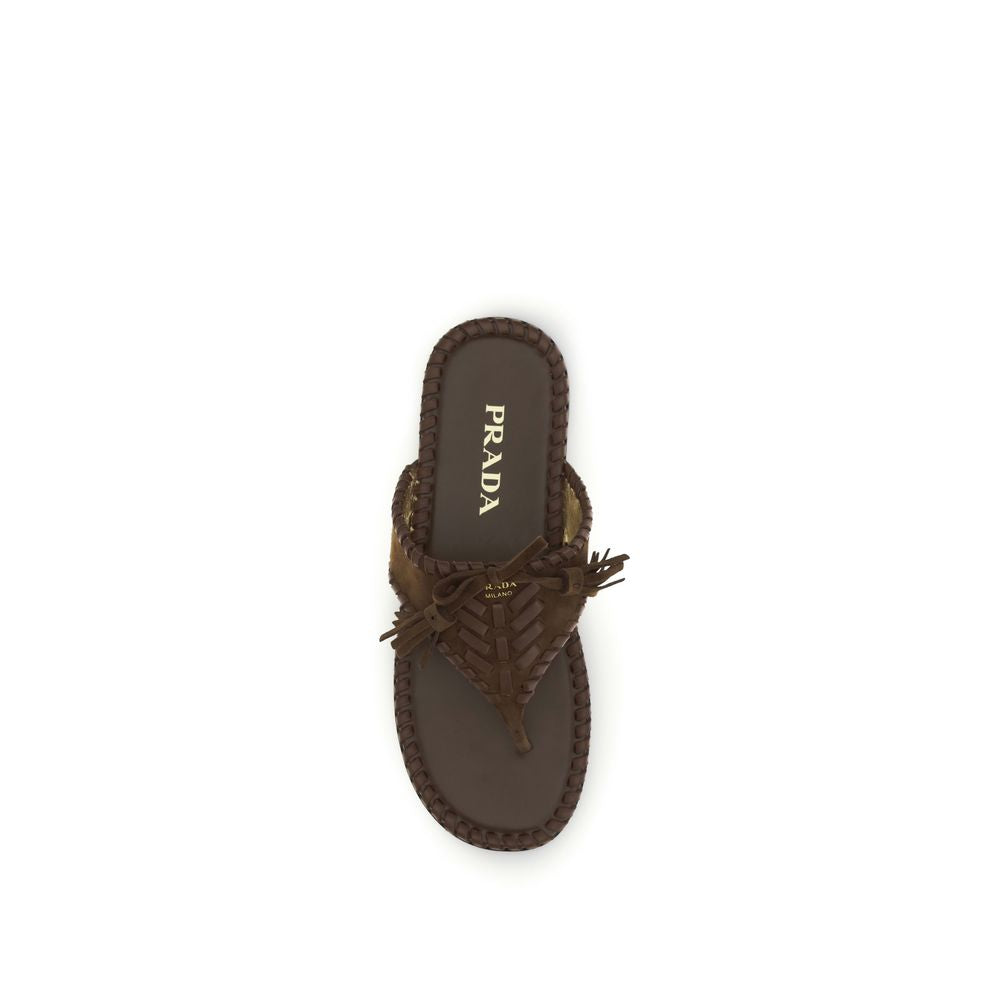 Prada Brown Calf Leather Flat Sandals - SS26 (Ref. PR1Y389OF005008F0324) - Detail view