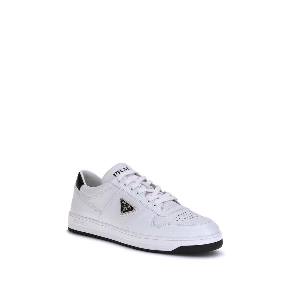 Prada White Calf Leather Low Top Sneakers - Side view