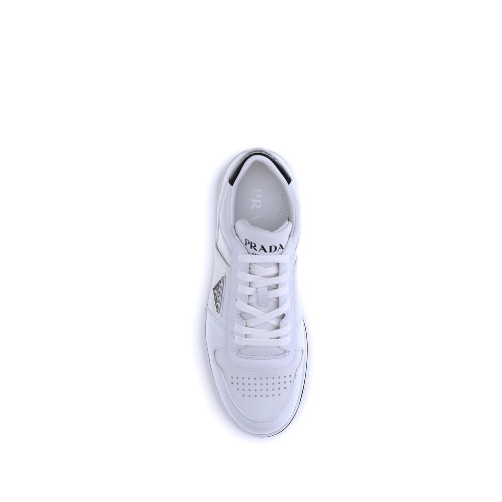 Prada White Calf Leather Low Top Sneakers - Detail view