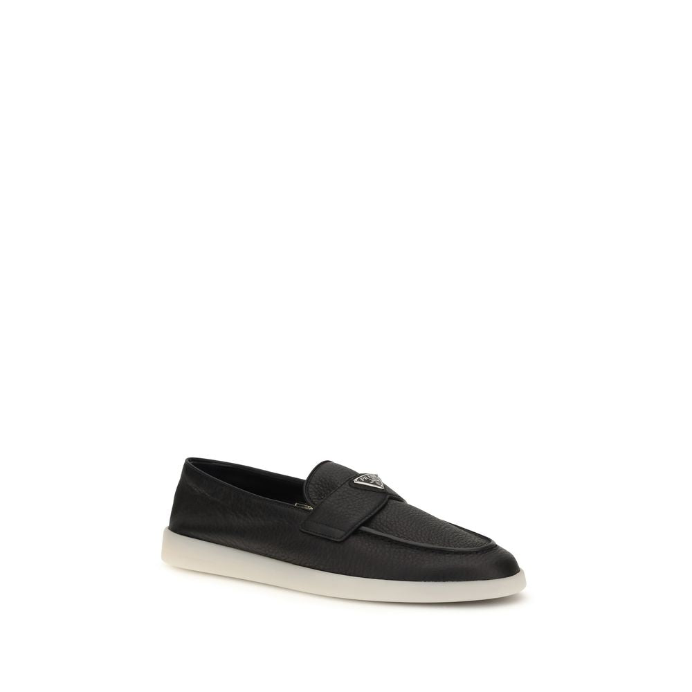 Prada Black Calf Leather Slip On Loafers - AW26 - Side view