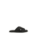 Fendi Black Calf Leather Bos Taurus Flat Sandals - Front view