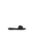 Fendi Black Calf Leather Bos Taurus Flat Sandals - Front view