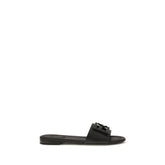 Fendi Black Calf Leather Bos Taurus Flat Sandals - Front view