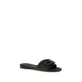 Fendi Black Calf Leather Bos Taurus Flat Sandals - Side view