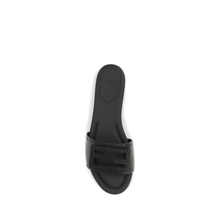 Fendi Black Calf Leather Bos Taurus Flat Sandals - Detail view