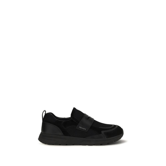 Prada Black Calf Leather Athletic Sneakers - Front view