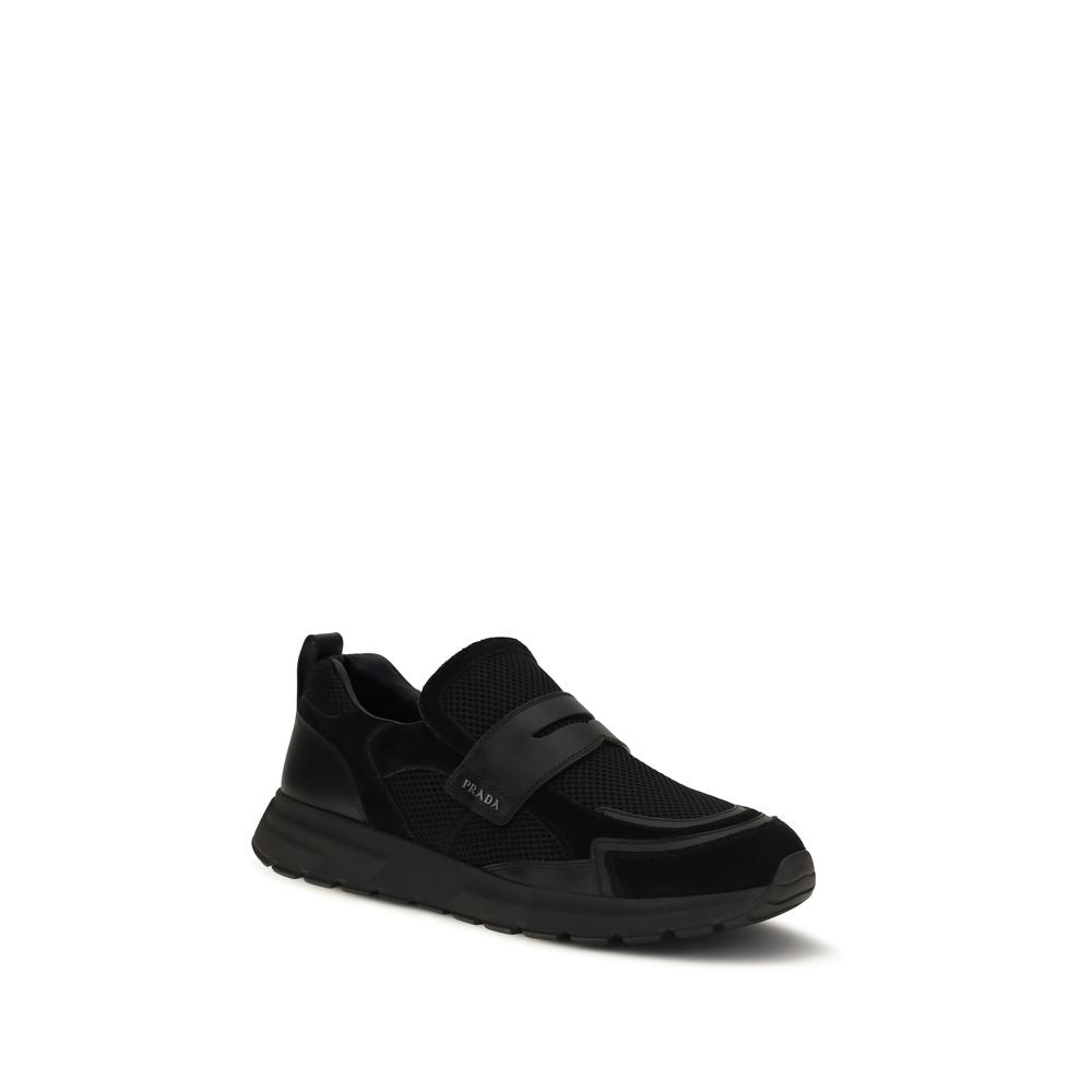 Prada Black Calf Leather Athletic Sneakers - Side view