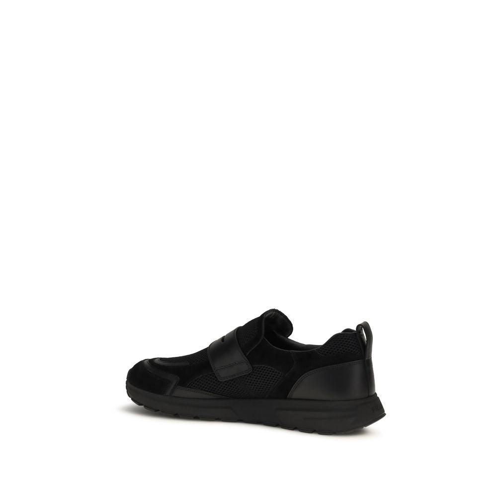 Prada Black Calf Leather Athletic Sneakers - Back view