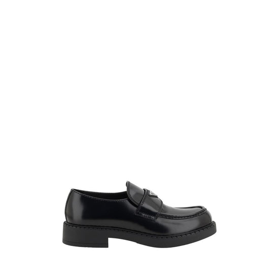 Prada Black Calf Leather Platform Loafers - Front view