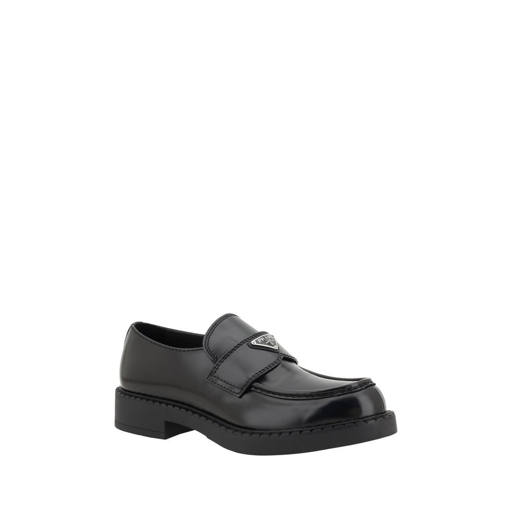 Prada Black Calf Leather Platform Loafers - Side view
