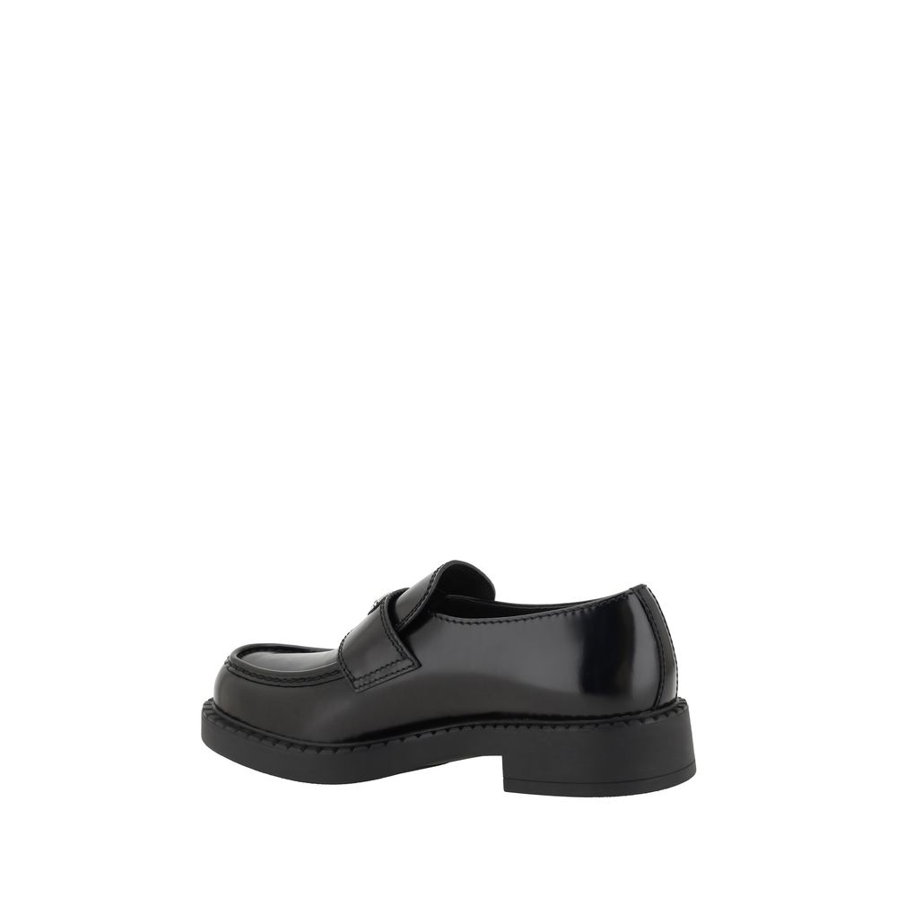Prada Black Calf Leather Platform Loafers - Back view