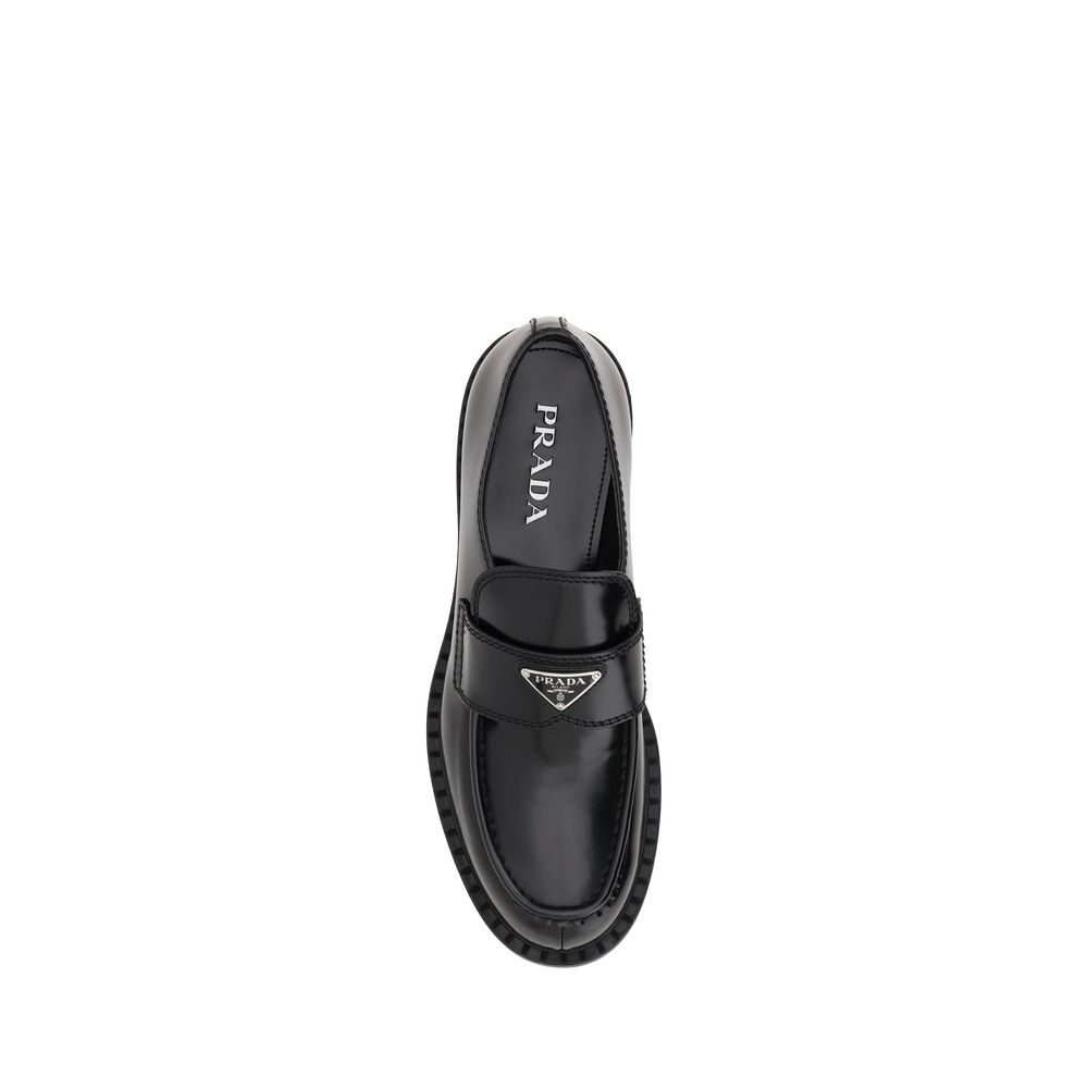 Prada Black Calf Leather Platform Loafers - Detail view