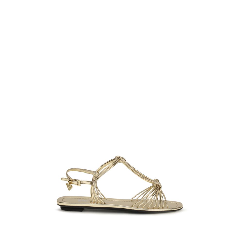 Prada Gold Calf Leather Flat Sandals - Front view