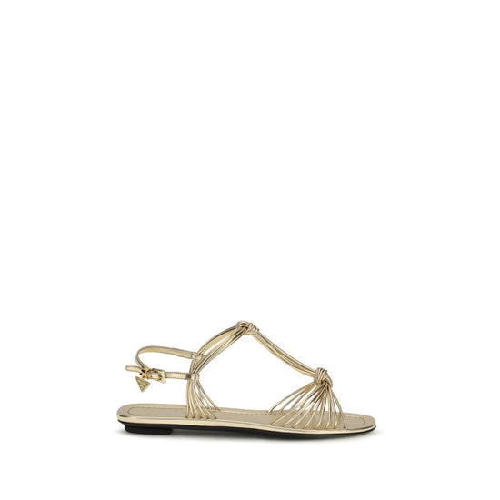 Prada Gold Calf Leather Flat Sandals - Front view