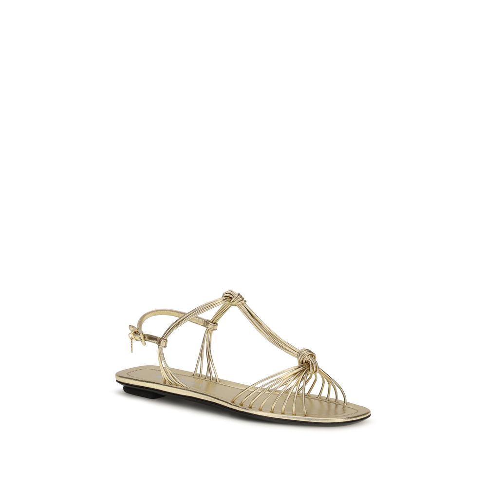 Prada Gold Calf Leather Flat Sandals - Side view