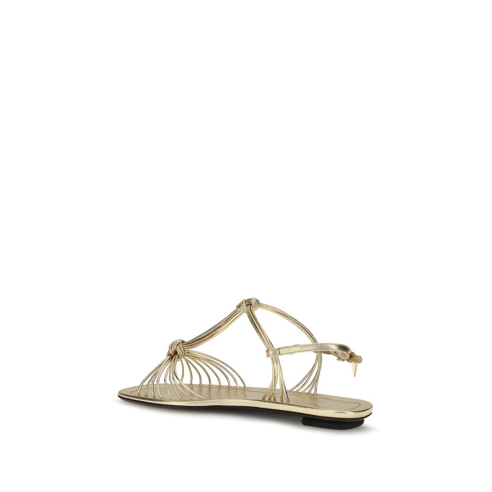 Prada Gold Calf Leather Flat Sandals - Back view