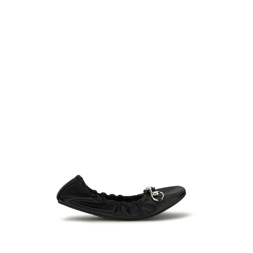 Gucci Black Calf Leather Bos Taurus Ballet Flats - Front view