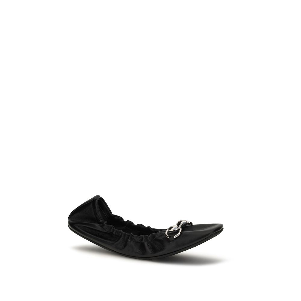 Gucci Black Calf Leather Bos Taurus Ballet Flats - Side view