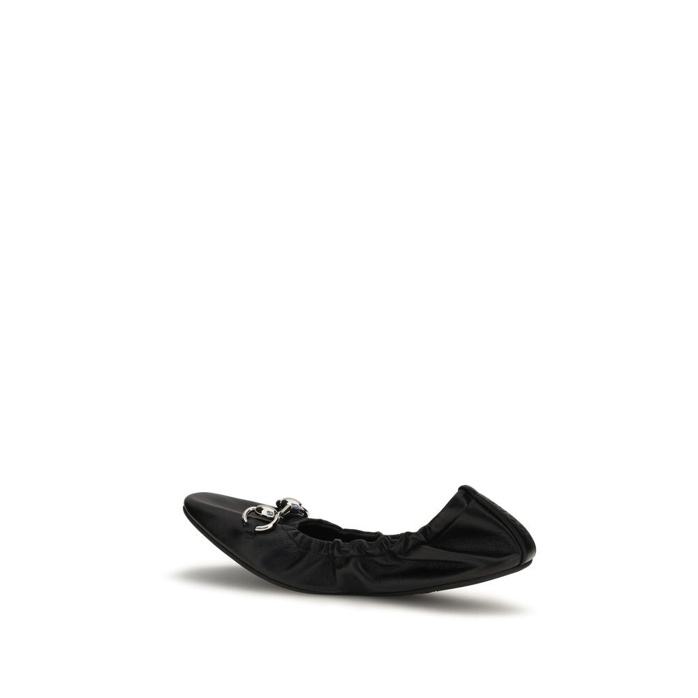 Gucci Black Calf Leather Bos Taurus Ballet Flats - Back view