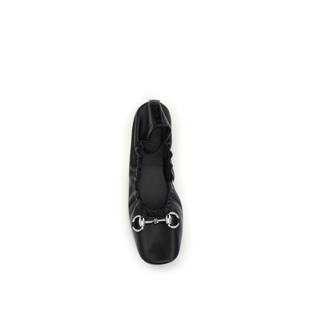 Gucci Black Calf Leather Bos Taurus Ballet Flats - Detail view