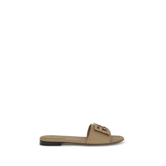 Fendi Beige Calf Leather Flat Sandals - Front view