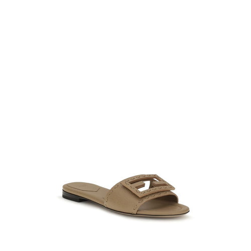 Fendi Beige Calf Leather Flat Sandals - Side view