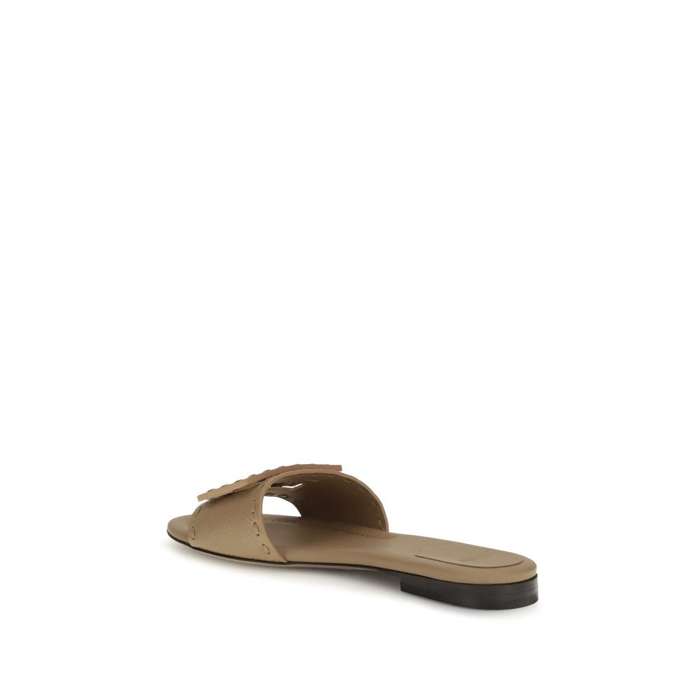Fendi Beige Calf Leather Flat Sandals - Back view