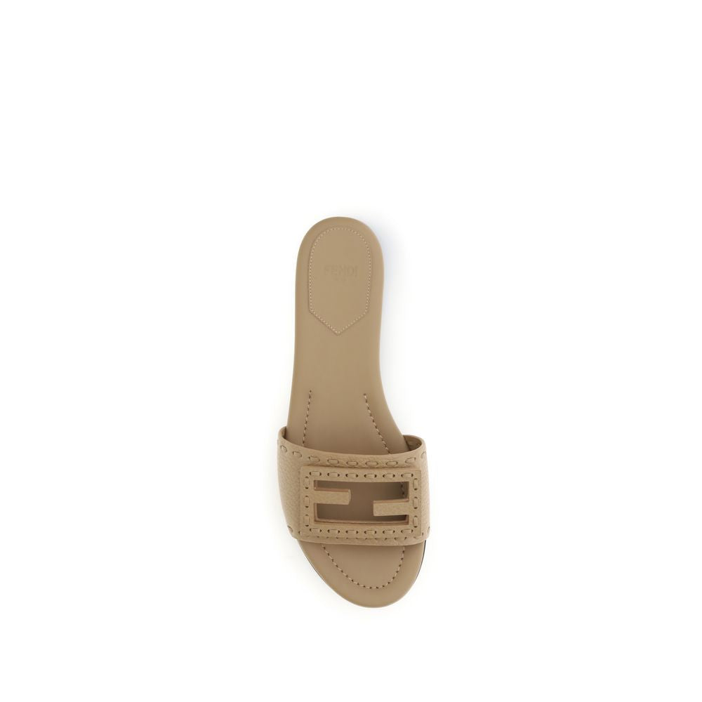 Fendi Beige Calf Leather Flat Sandals - Detail view
