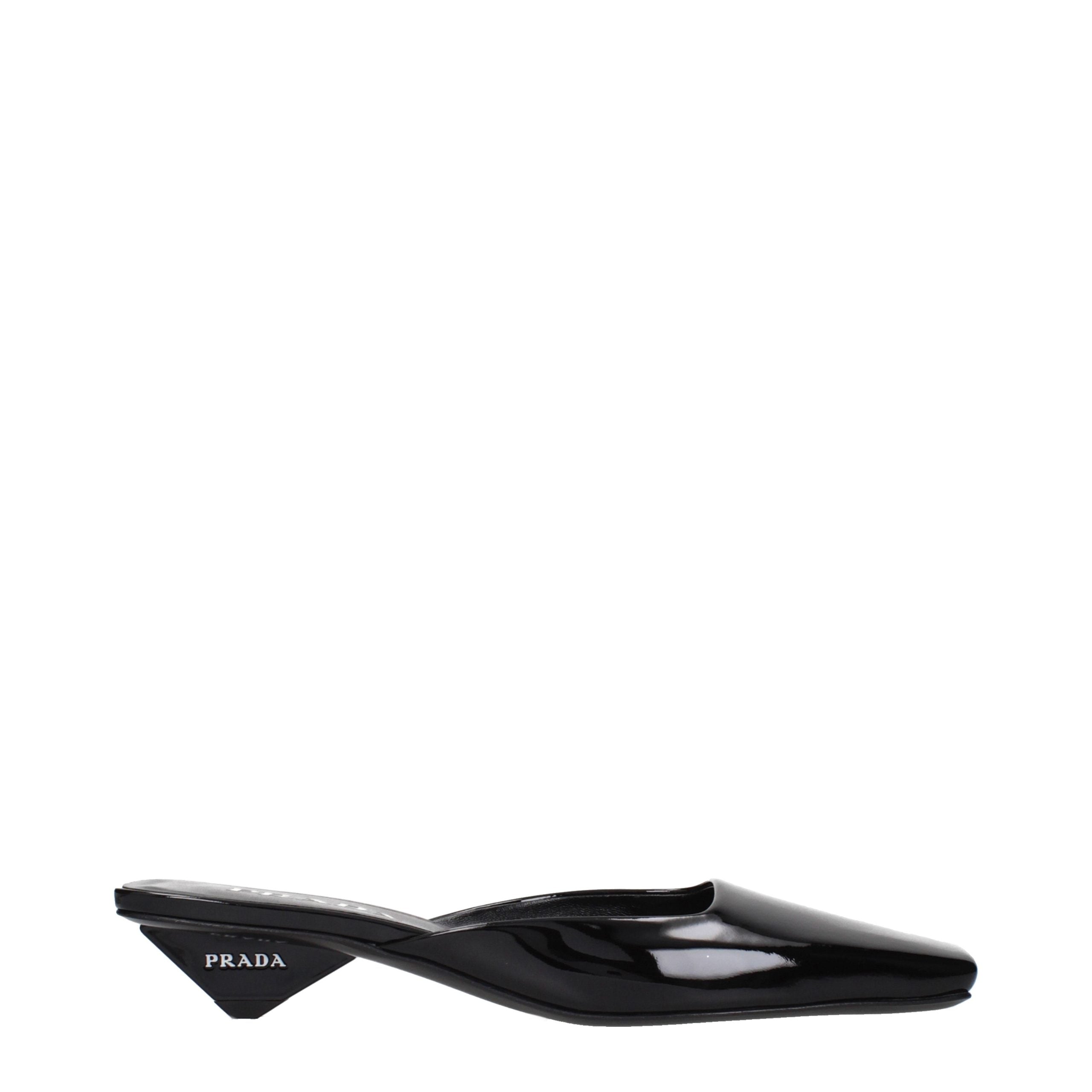 Prada Black Leather Flat Sandals (Ref. PR15582789796105) - Front view