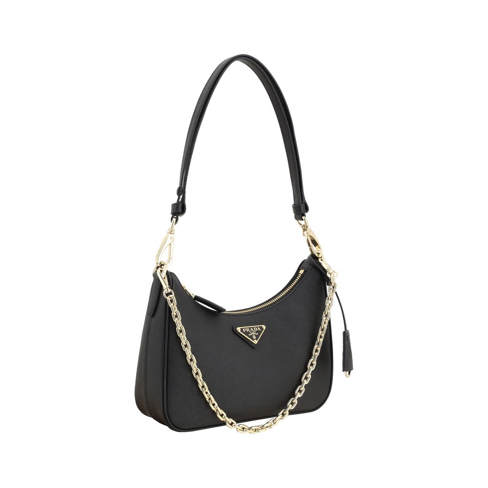 Prada Black Calf Leather Shoulder Bag - AW26 22x18cm - Side view