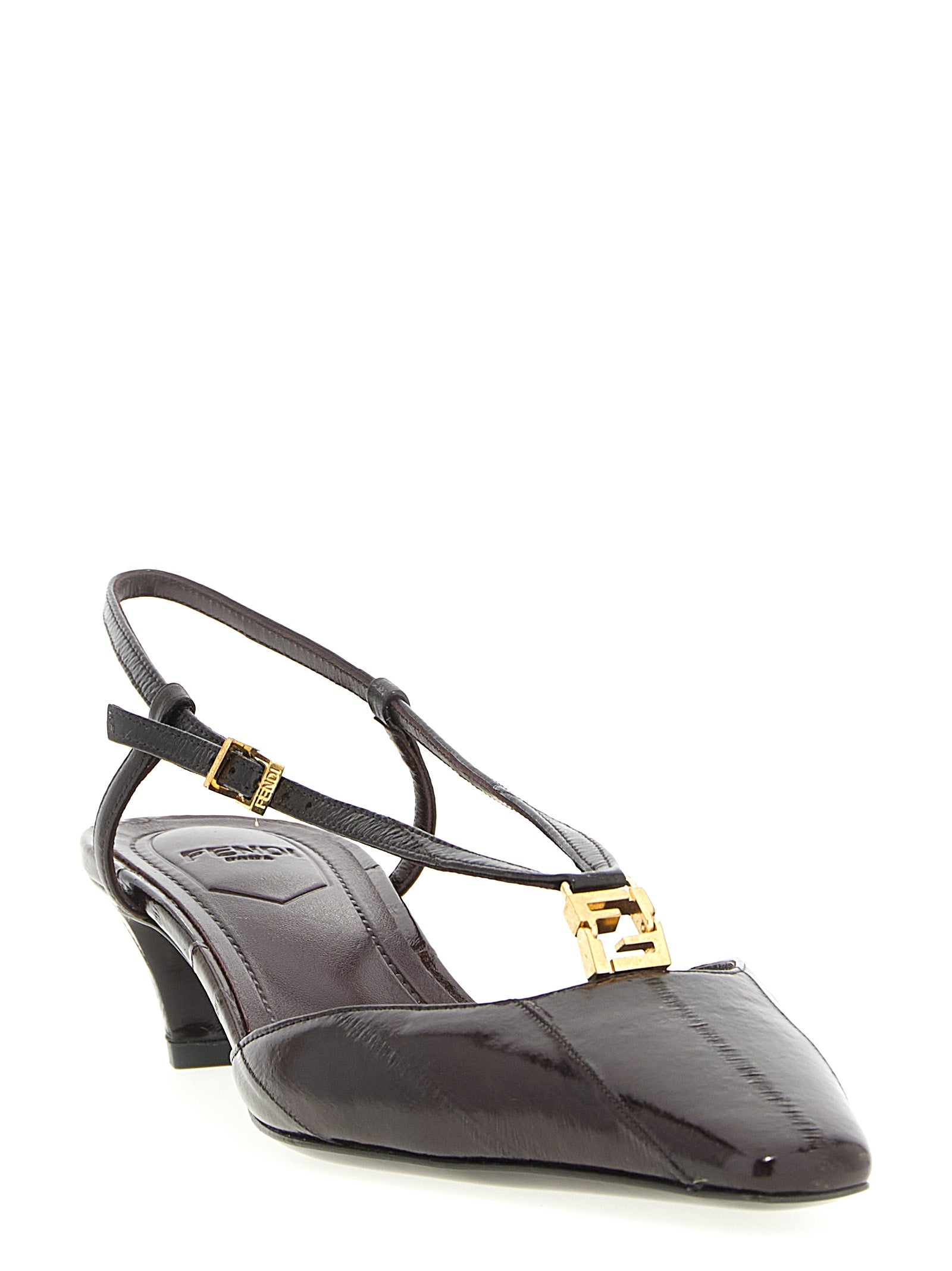 Fendi Brown Lamb Leather Mid Heel Pumps - Side view