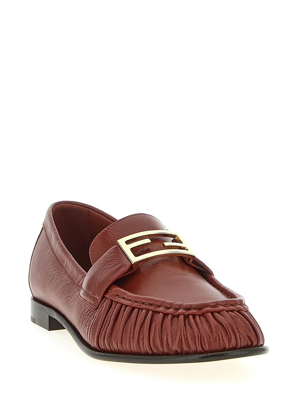 Fendi Brown Lamb Leather Slip On Loafers - Side view