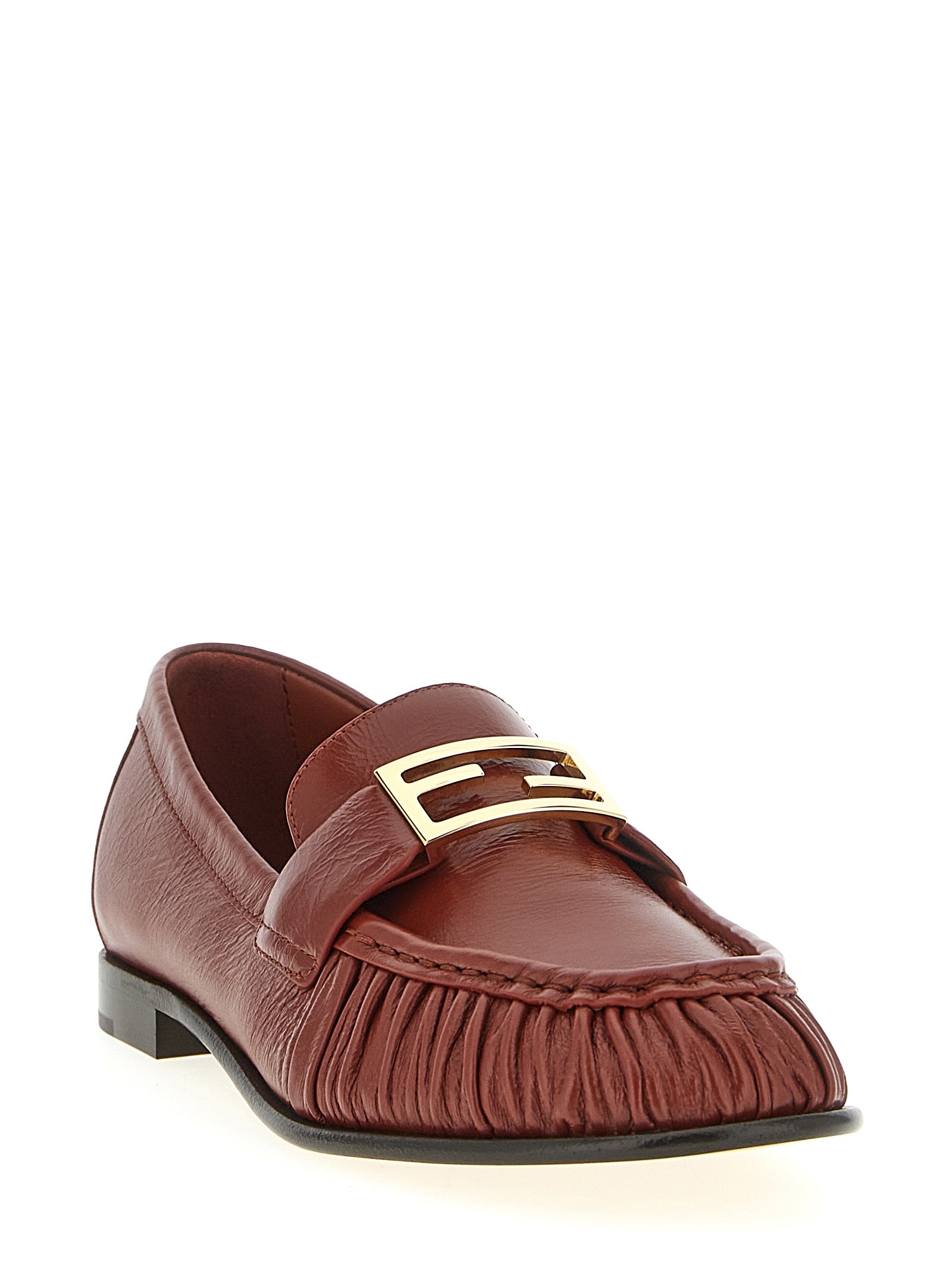Fendi Brown Lamb Leather Slip On Loafers - Side view