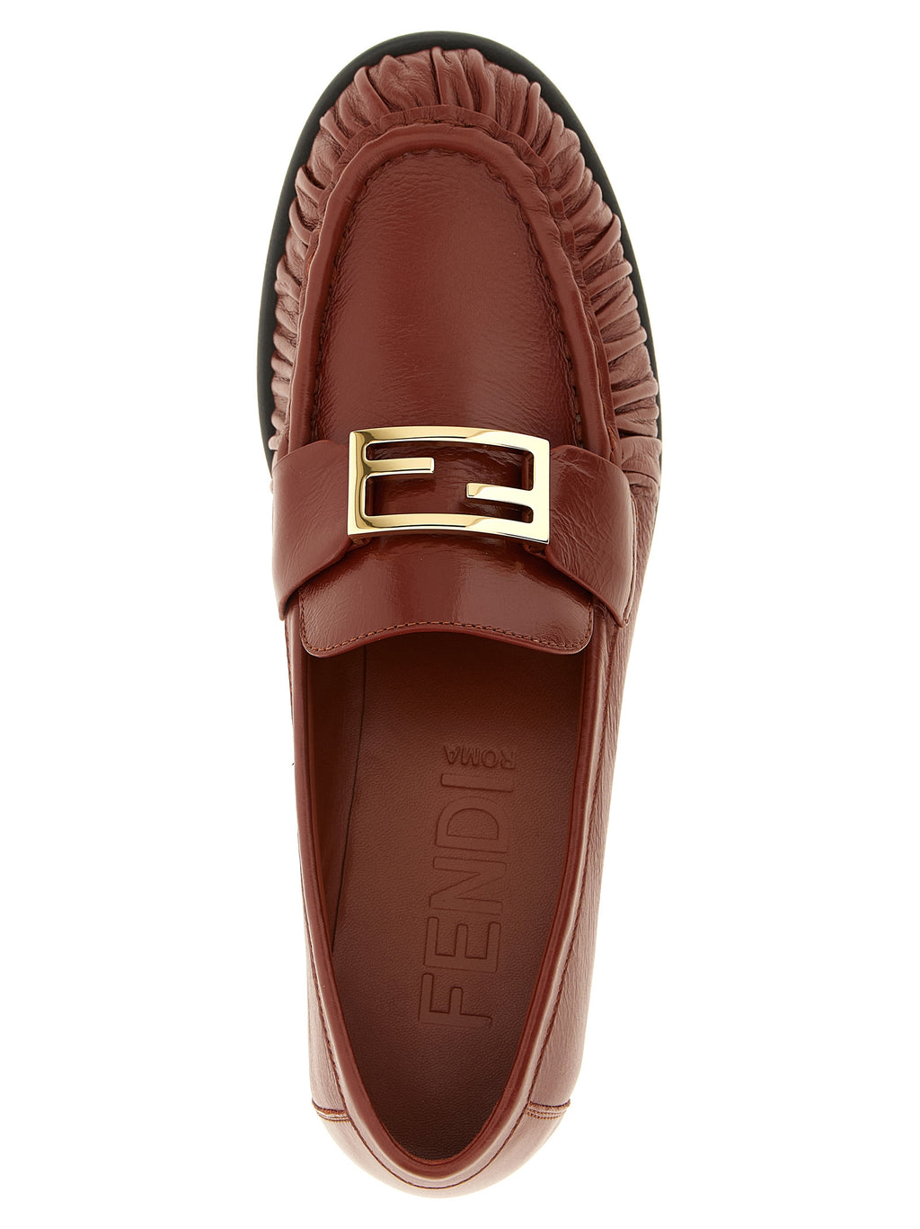 Fendi Brown Lamb Leather Slip On Loafers - Detail view
