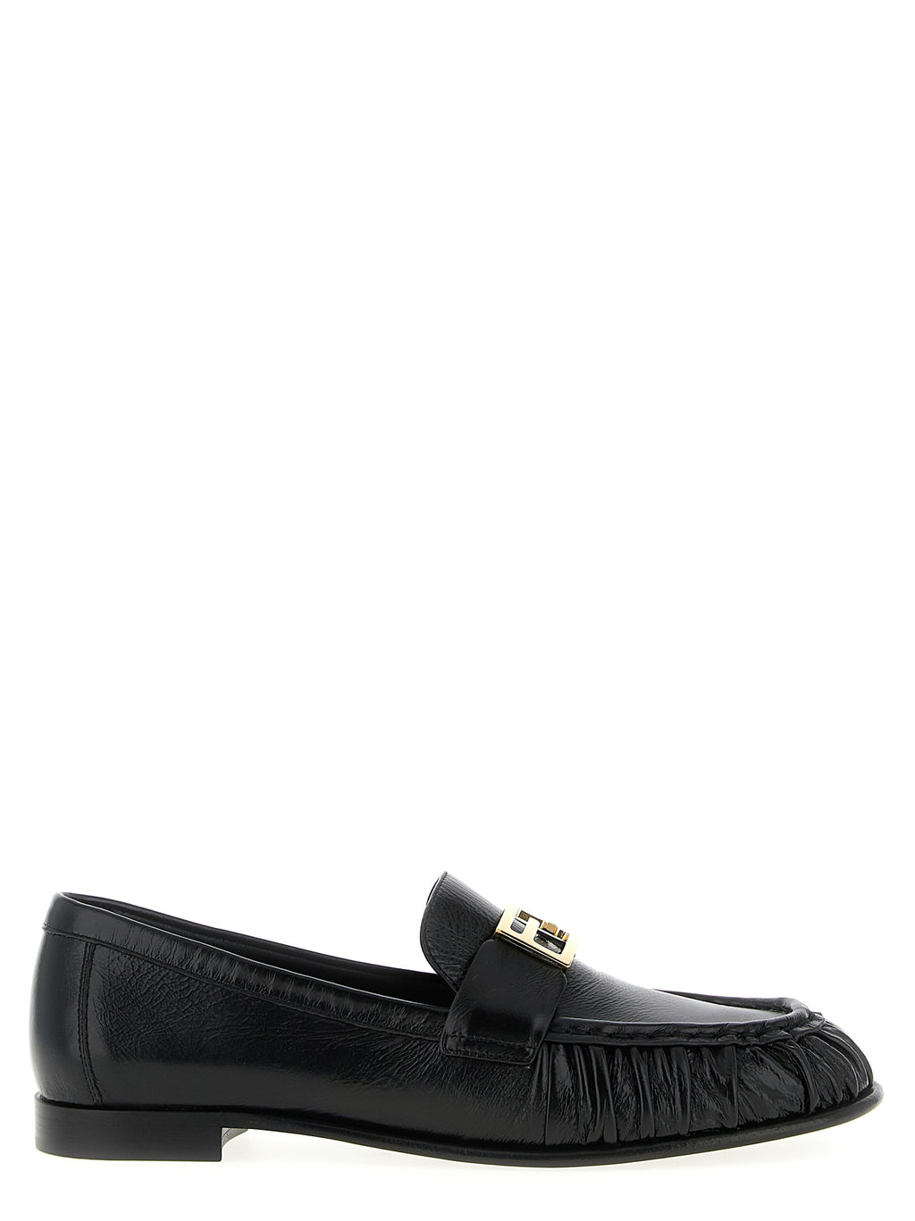 Fendi Black Lamb Leather Slip On Loafers - Front view