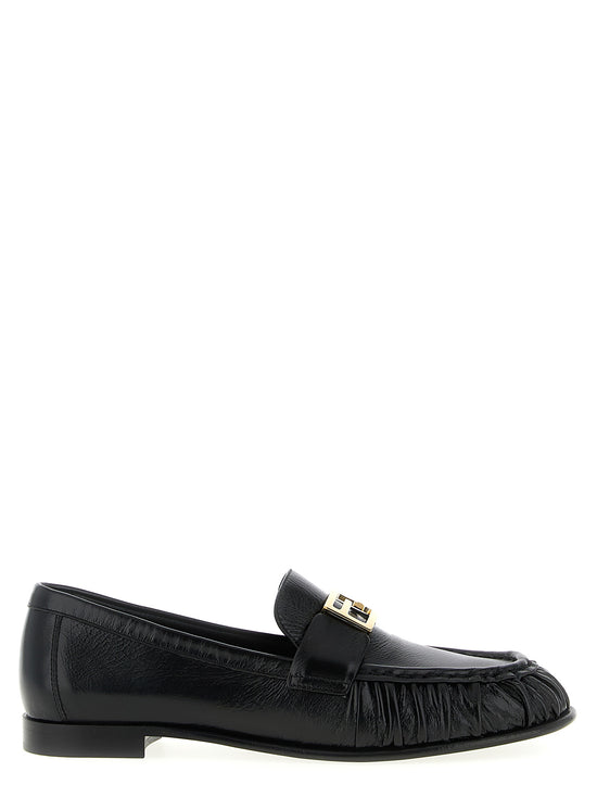 Fendi Black Lamb Leather Slip On Loafers - Front view
