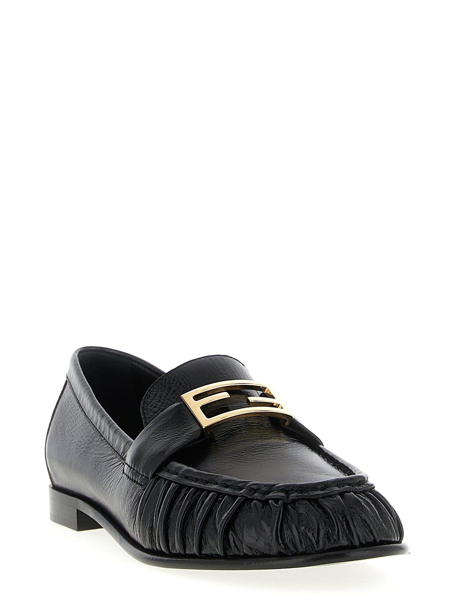 Fendi Black Lamb Leather Slip On Loafers - Side view