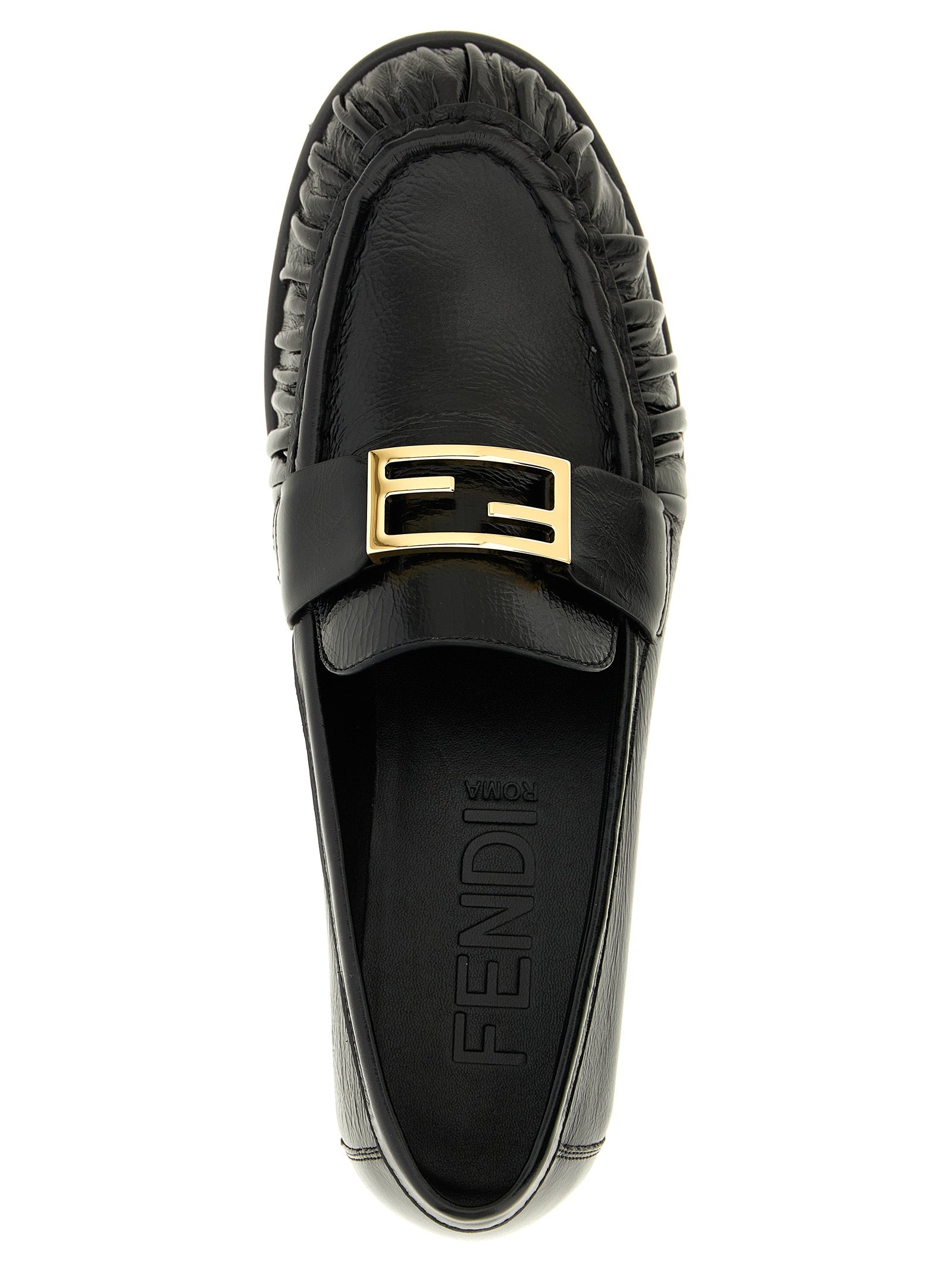Fendi Black Lamb Leather Slip On Loafers - Detail view