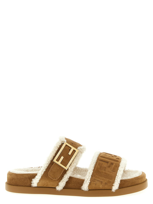 Fendi Beige Calfskin Slides - Front view