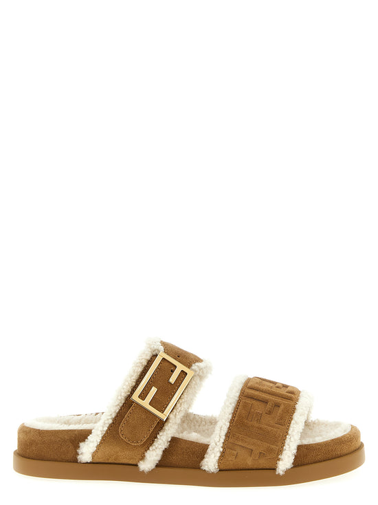 Fendi Beige Calfskin Slides - Front view
