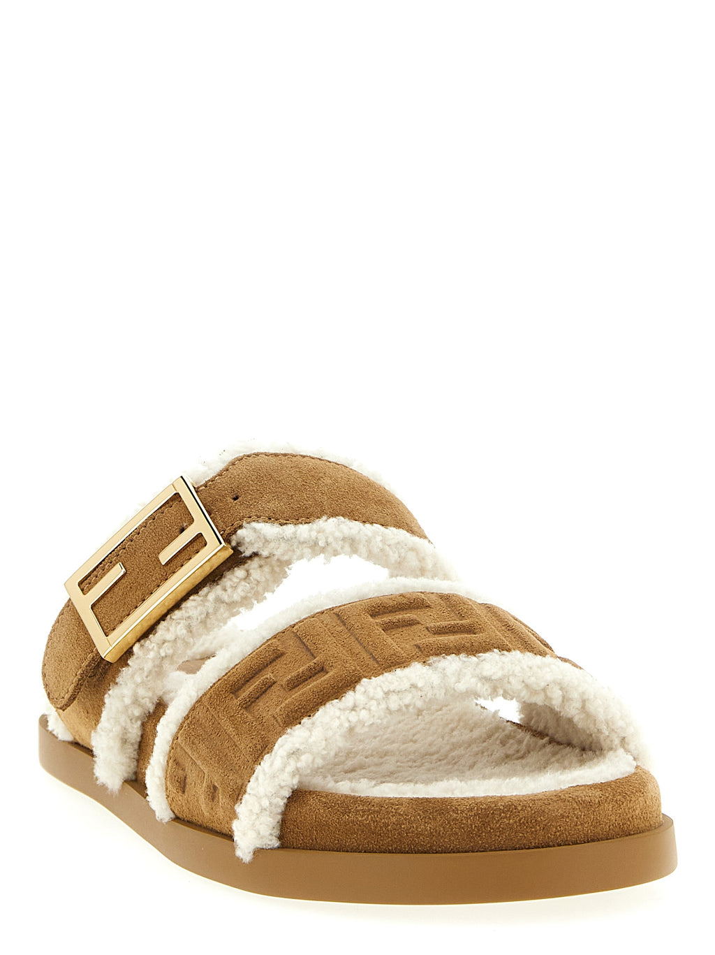 Fendi Beige Calfskin Slides - Side view